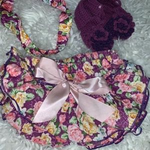 Baby Diaper Cover w/Matching Headband & Knit Sanda